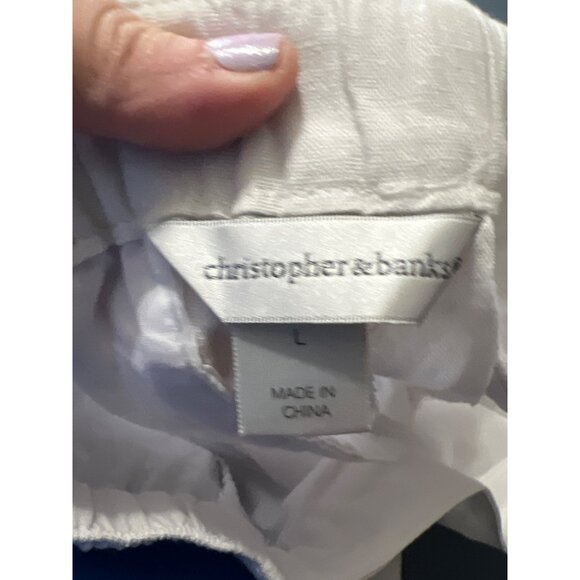 White Linen Blend Elastic Waist Womens Pants Size L Beachy Vacation Resort - Picture 2 of 9